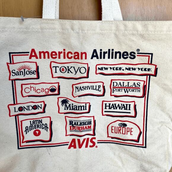 VTG 80s 90s American Airlines x Avis Canvas Travel Tote Bag Double Sided - Picture 7 of 12